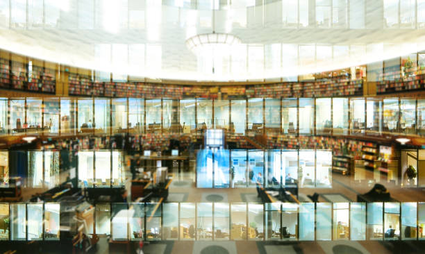 istock Abstract public library, reflection of office building 1126910848