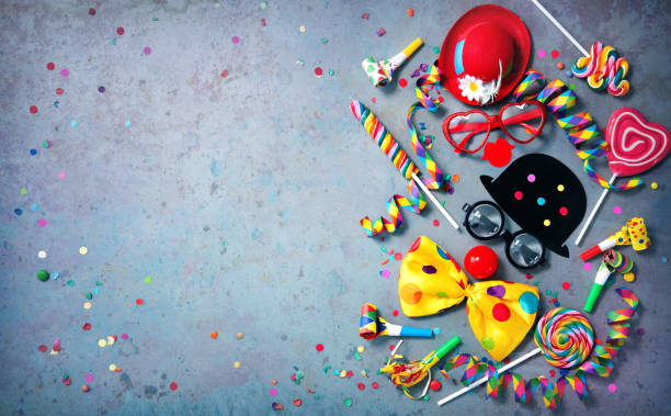 colorful carnival or birthday background - clowns nose imagens e fotografias de stock