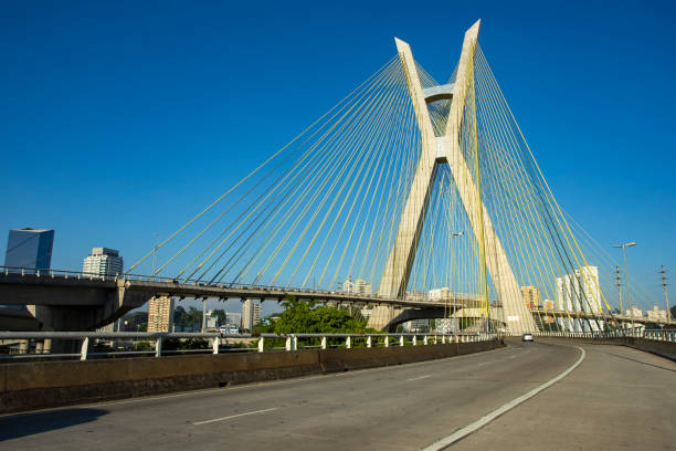 cable-stayed bridge in the world. sao paulo brazil. - cable stayed bridge imagens e fotografias de stock
