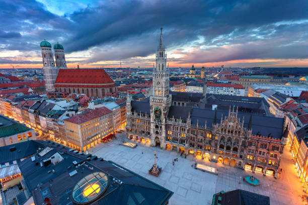 Munich, Germany. Aerial cityscape image of downtown Munich, Germany with Marienplatz during sunset. marienplatz photos stock pictures, royalty-free photos & images