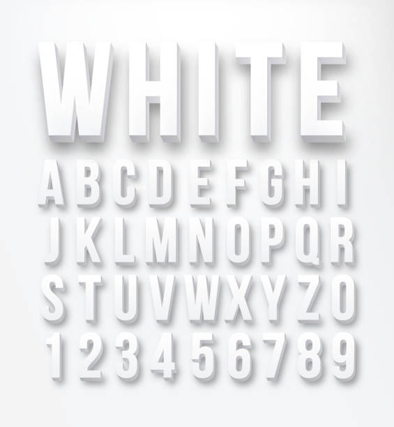 Flat font alphabet vector Flat letters and numbers color white in vector format three dimensional stock illustrations