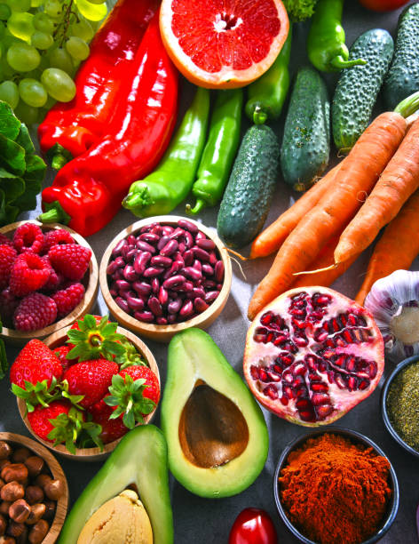 istock Composition with fresh vegetarian grocery products 1126928062