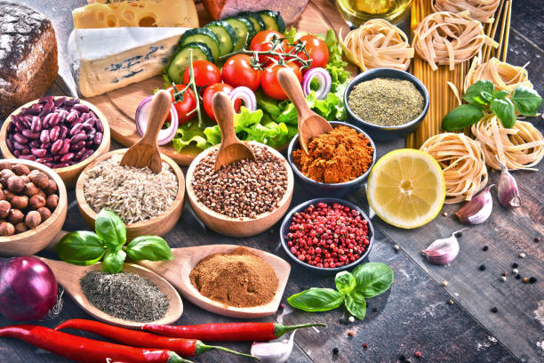 istock Composition with assorted organic food products on the table 1126928956