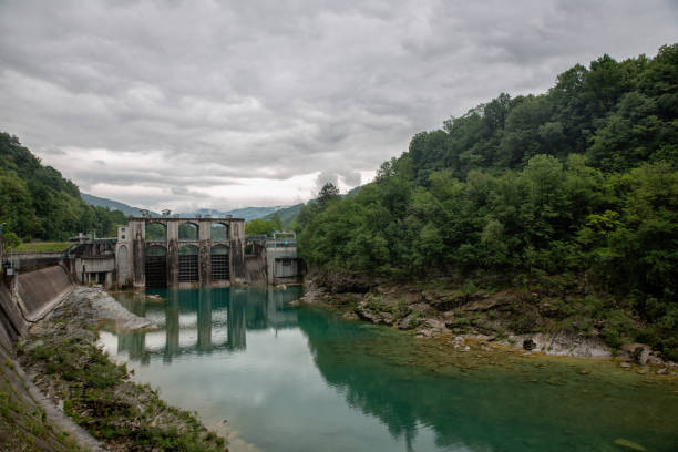 istock Amazing huge power plant dam on the river 1126929019