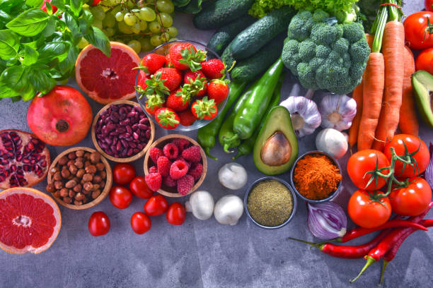 istock Composition with fresh vegetarian grocery products 1126929225