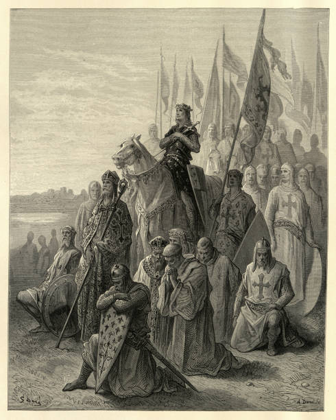 historia krucjat, st louis przed damietta - king louis ix stock illustrations