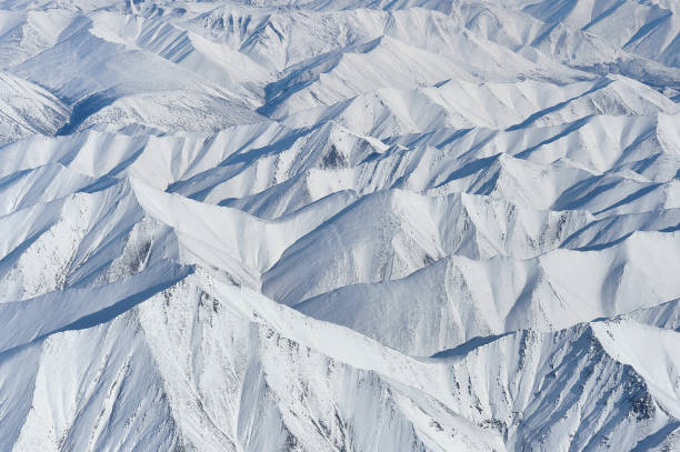 Winter Oymyakon (Yakutia) from a bird's-eye view. stock photo