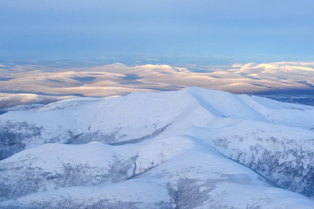 Winter Oymyakon (Yakutia) from a bird's-eye view. stock photo