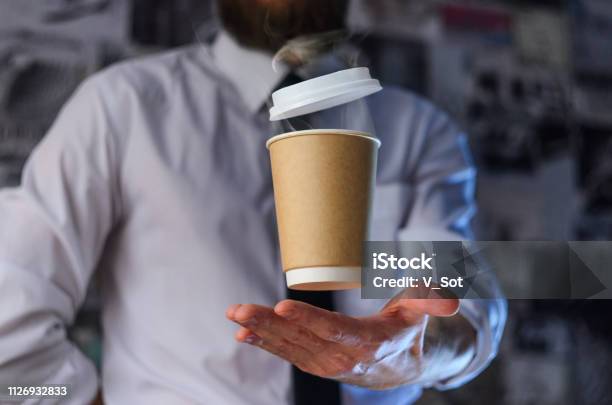 A Waiter And A Hovering Cup Of Hot Coffee Stock Photo - Download Image Now - Adventure, Authority, Bar - Drink Establishment