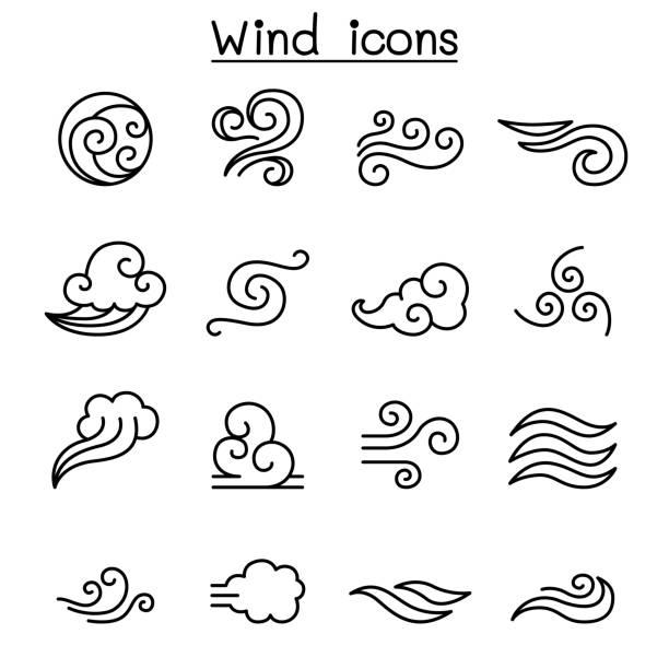風アイコンを薄い線のスタイルの設定 - weather climate cyclone icon set点のイラスト素材／クリップアート素材／マンガ素材／アイコン素材