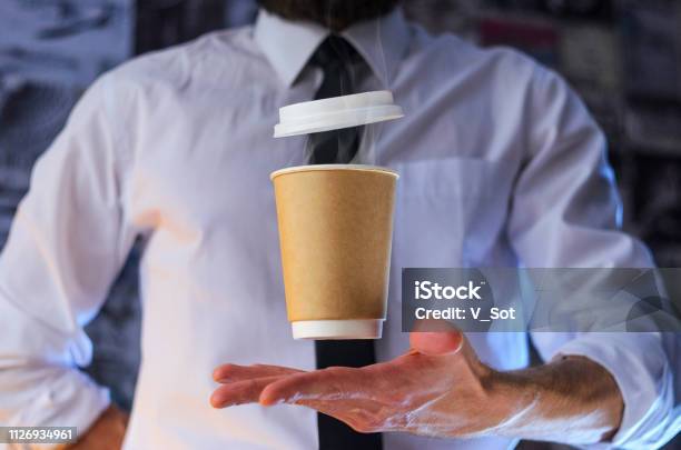 A Waiter And A Hovering Cup Of Hot Coffee Stock Photo - Download Image Now - Adventure, Authority, Bar - Drink Establishment