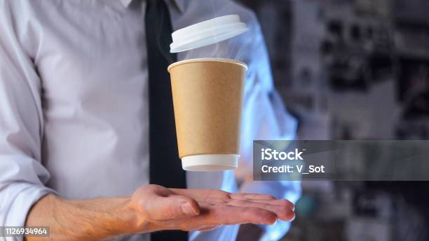 A Waiter And A Hovering Cup Of Hot Coffee Stock Photo - Download Image Now - Adventure, Authority, Bar - Drink Establishment