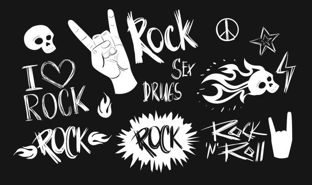 Set of rock and roll sign.Vector illustration Set of rock and roll sign.Vector illustration heavy rock stock illustrations