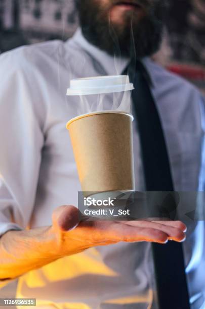 Barista And Levitating Cup Of Hot Coffee Stock Photo - Download Image Now - Adventure, Authority, Bar - Drink Establishment