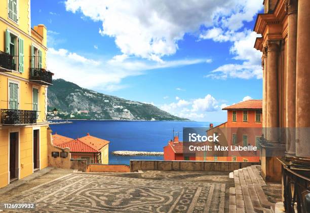Place Of The Basilica In Menton La France Stock Photo - Download Image Now - France, Menton, Alpes-Maritimes
