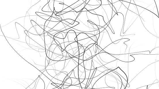 Dibujo dibujo de garabatos mano. Resumen garabatos, líneas de doodle caos aisladas sobre fondo blanco. Ilustración abstracta photo
