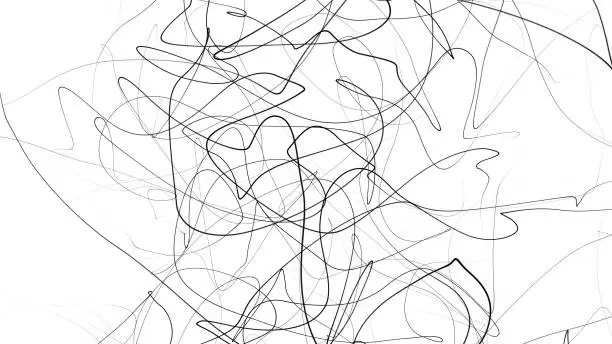 Photo of Hand drawing scrawl sketch. Abstract scribble, chaos doodle lines isolated on white background. Abstract illustration