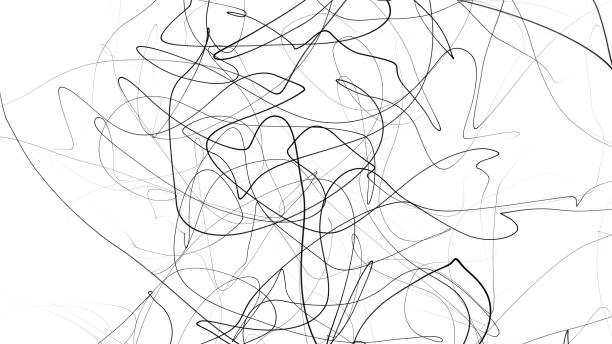 рисунок руки каракули эскиз. абстрактный каракули, хаос каракули линий, изолированных на белом фоне. абстрактная иллюстрация - black pencil стоковые фото и изображения