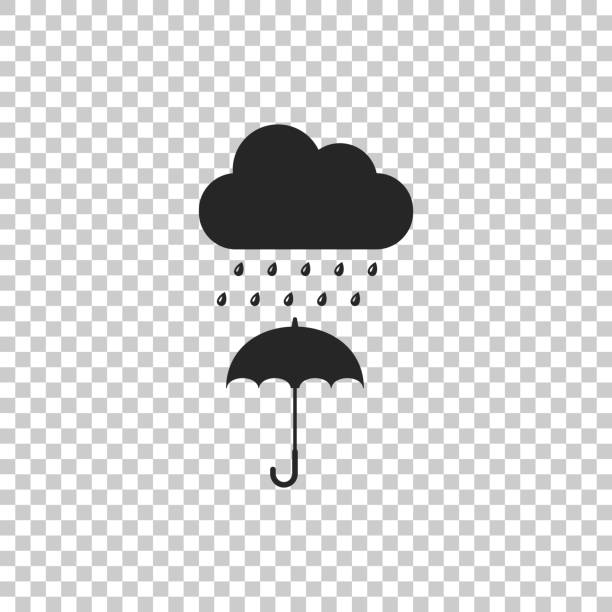 ilustrações, clipart, desenhos animados e ícones de nuvem com gota de chuva no ícone guarda-chuva isolado em fundo transparente. projeto liso. ilustração vetorial - cold rain parasol gray