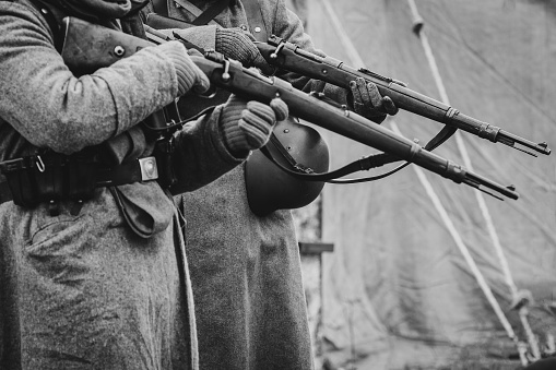 The soldiers of the German army the second world war with rifles