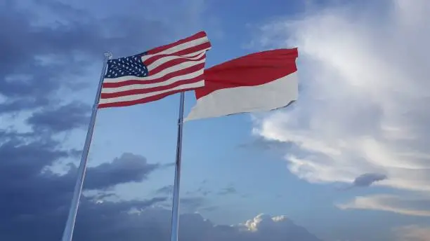 Photo of United States of America and Indonesia National Flags - 3D Illustration Stock Footage