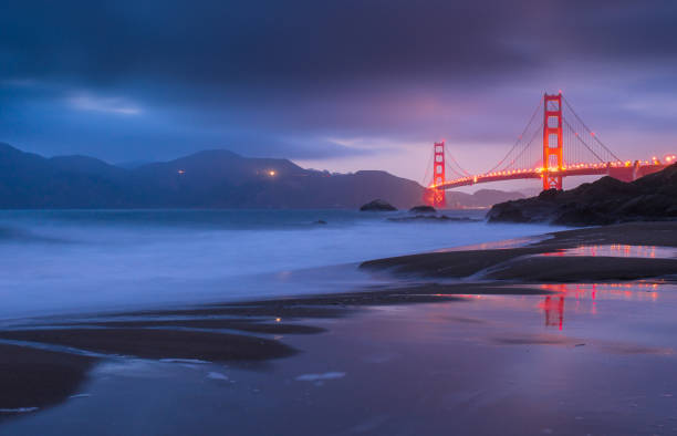 Golden Gate Bridge at sunset, San Francisco, California, USA stock photo