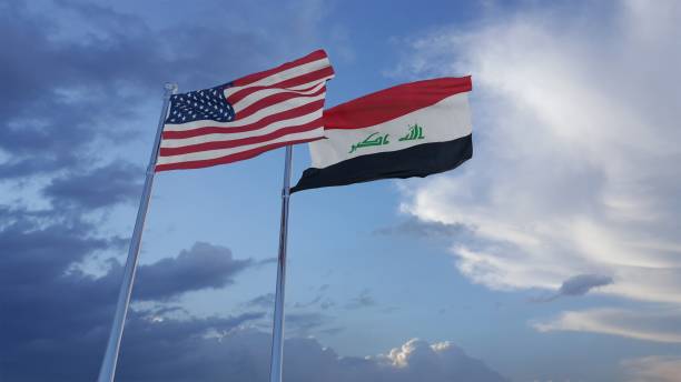United States of America and Iraq National Flags - 3D Illustration Stock Footage 3D illustrated country flags, designed and rendered in Cinema 4D iraqi flag stock pictures, royalty-free photos & images