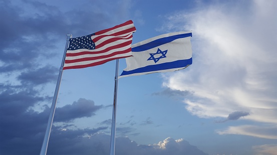 Banderas nacionales de Estados Unidos de América e Israel - 3D ilustración imágenes de archivo photo