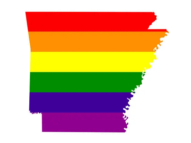 Vector illustration of Arkansas map with LGBT flag