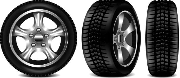 ilustrações de stock, clip art, desenhos animados e ícones de car tire 3 views isolated on white vector illustration - car isolated three dimensional shape white background