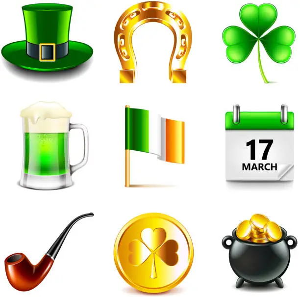 Vector illustration of Saint Patrick day icons detailed vector set