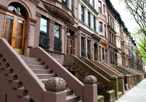 Harlem street view, New York City, USA Harlem street view in the spring 2017, New York City, USA harlem park stock pictures, royalty-free photos & images