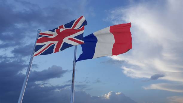 wielka brytania, wielka brytania i francja flagi narodowe - 3d ilustracja stock footage - siły pokojowe zdjęcia i obrazy z banku zdjęć