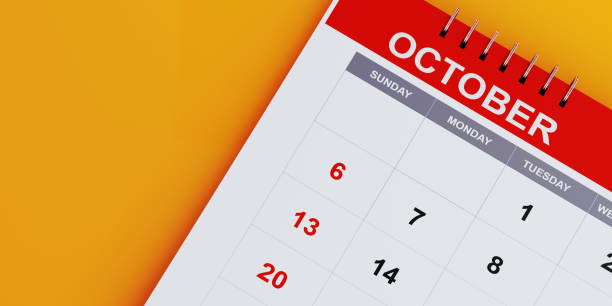 istock Red October 2019 Calendar On Yellow Background 1126963414