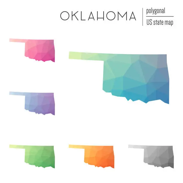 Vector illustration of Set of vector polygonal Oklahoma maps.