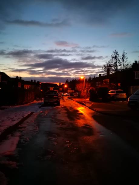 istock Snow Sunset red and gold and yellows 1126965488