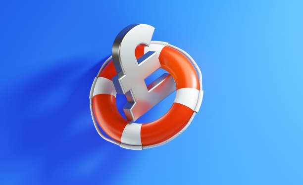 istock Life Buoy And British Pound Symbol On Blue Background 1126970141