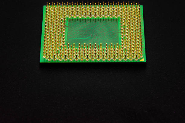 contacts of the processor for the personal computer - connection block order green colors imagens e fotografias de stock