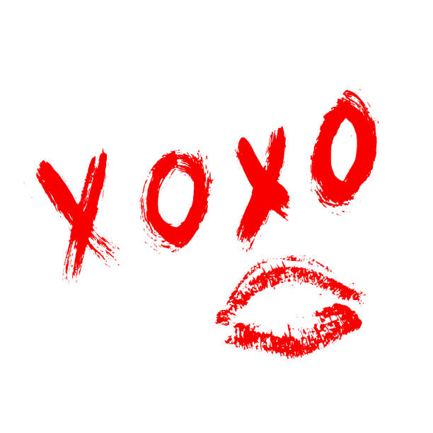 xoxo 手書きのフレーズと赤い口紅キスに孤立した白い背景。抱擁し、キスのサイン。グランジ ブラシ xo をレタリングします。簡単バレンタインのグリーティング カード、バナー、ポスター� - lipstick kiss kissing lipstick love点のイラスト素材／クリップアート素材／マンガ素材／アイコン素材