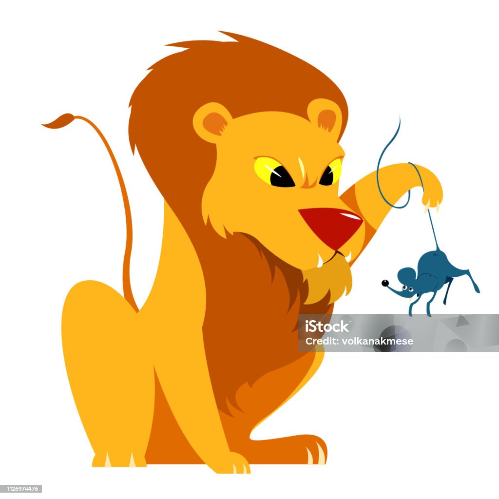 The Lion and the Mouse Tale Vectoral Illustration. The Lion and the Mouse Tale Vectoral Illustration. For Children Books, Magazines, Blogs, Web Pages. White Background Isolated Lion - Feline stock vector