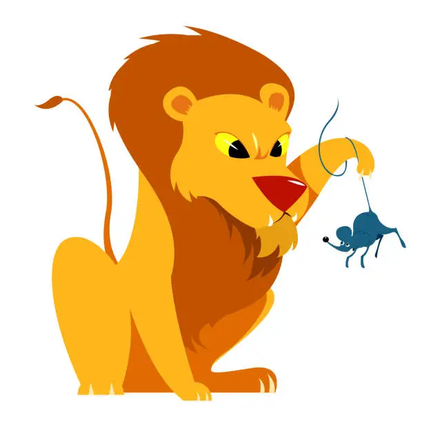 Vector illustration of The Lion and the Mouse Tale Vectoral Illustration.