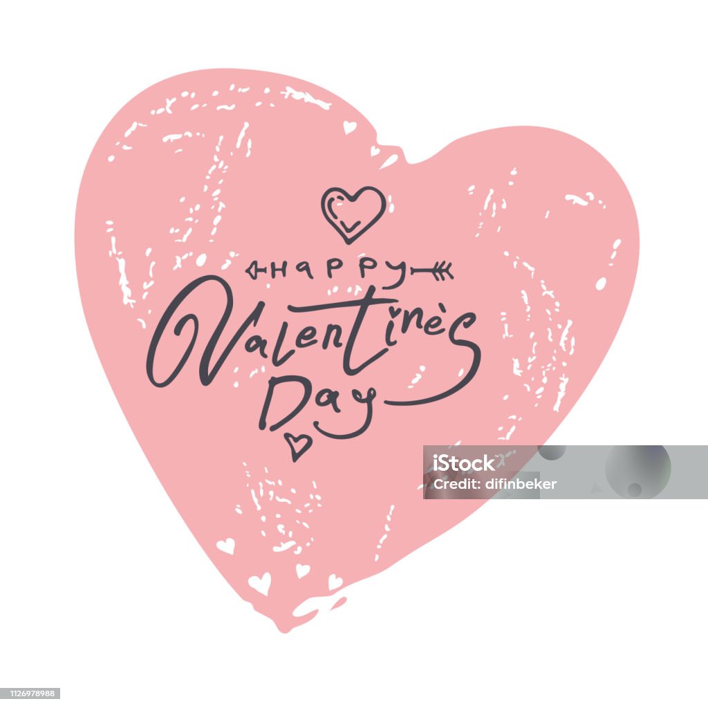 Happy Valentine's Day. Dusty pink vintage heart with handwritten modern inscription and cupid's arrow. Happy Valentine's Day. Dusty pink vintage heart with handwritten modern inscription and cupid's arrow. Vector template for romantic design. Abstract stock vector