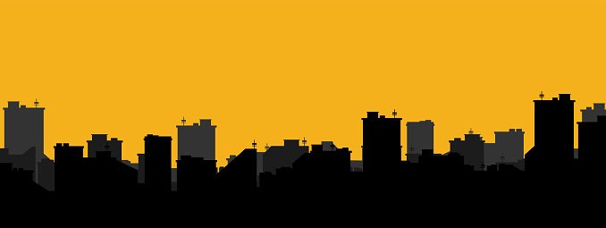 Silhouette Of The City Cityscape Background Simple Black And Yellow Texture  Urban Landscape For Banner Or Template Modern City With Layers Flat Style  Vector Illustration Stock Illustration - Download Image Now - iStock
