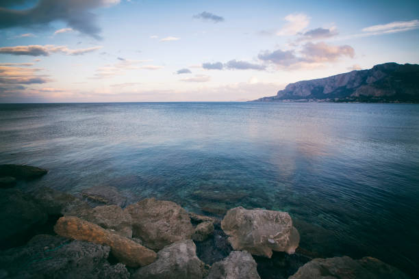 Seascape in Mondello city, Sicily, Italy