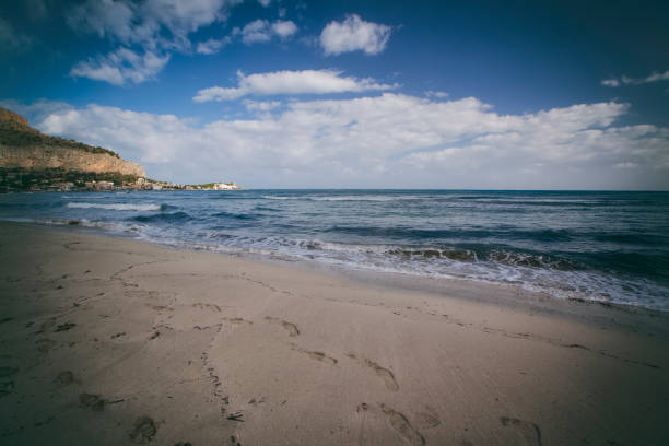 Seascape in Mondello city, Sicily, Italy