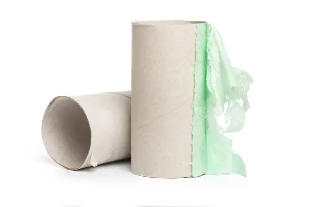 Leftover tissue paper roll on white isolate background