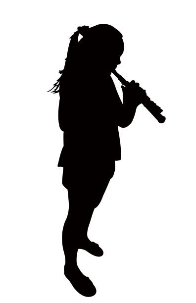 mädchen spielen querflöte silhouette vektor - flute solo stock-grafiken, -clipart, -cartoons und -symbole