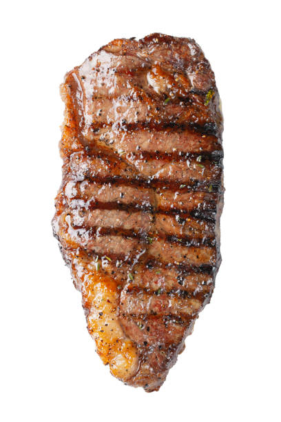 istock grilled marbled beef steak striploin isolated on white background, top view. Isolated 1126996364