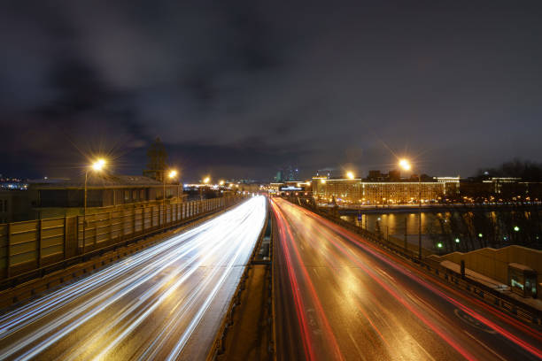 istock Winter city highway at night time. 1127000893