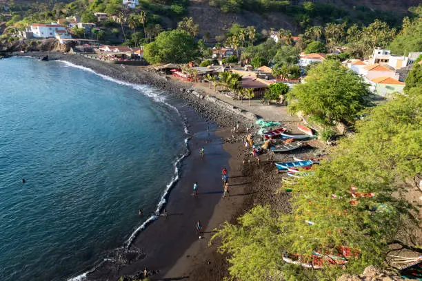 Aerial view Cidade Velha city beach  in Santiago - Cape Verde - Cabo Verde